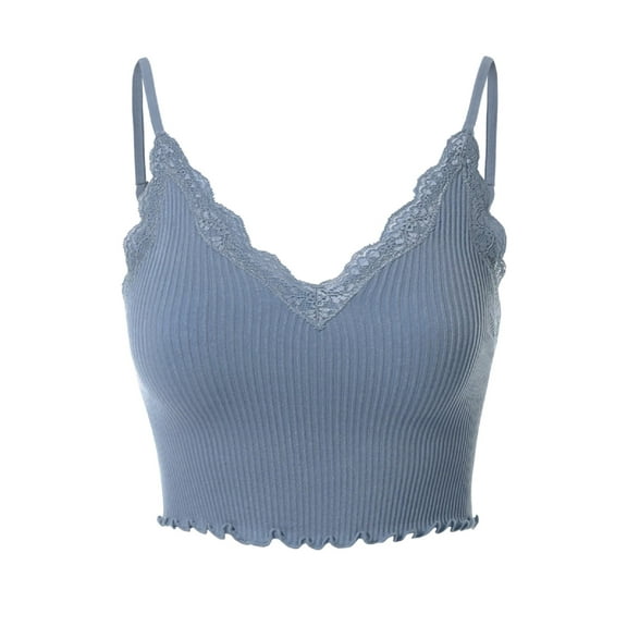 MixMatchy Women's Scallop Lace Trim Crop Cami Top Bralette