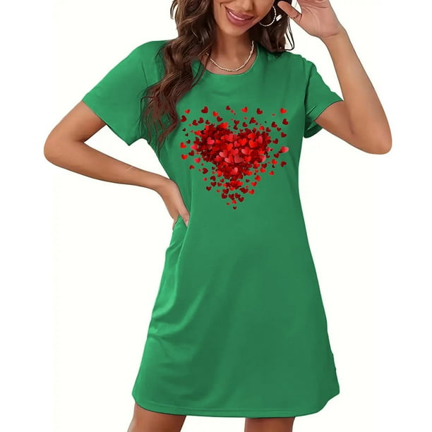 Camisón corto de moda para mujer, vestido de largo medio con estampado, camisón corto extragrande de moda con estampado en el pecho, camisón de manga corta, blusa para mujer