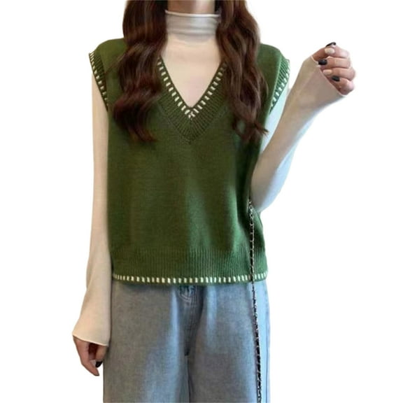 SDFGTstore Sweater Vest for Women Girls V Neck Sleeveless Knit Pullover Sweater Fall Winter Sweater Vest Waistcoat Streetwear Gifts