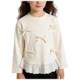 thumbnail image 4 of Mnyotv Girls' Spring Fall Long Sleeve Tees Tops Ruffle Hem Long Sleeve T Shirts with Cute Bow Kids Sweatshirts Size 9-10Y, 4 of 8