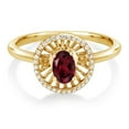 thumbnail image 2 of Gem Stone King 18K Yellow Gold Plated Silver Red Rhodolite Garnet Ring for Women (0.98 Cttw, Oval 6X4MM, Gemstone January Birthstone, Size 9), 2 of 3