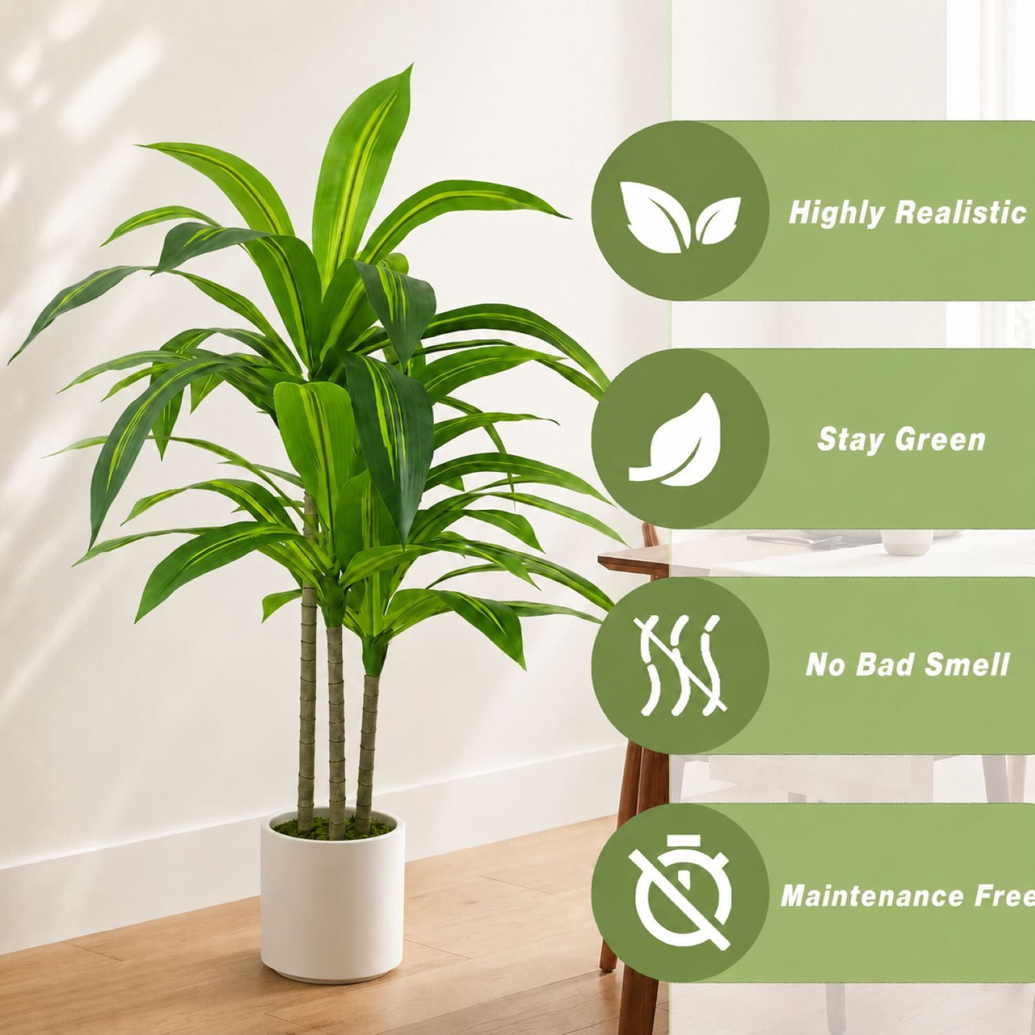 Easy4Home 3.6FT Artificial Plant Fake Dracaena Tree Potted Indoor Faux Floor Plant for Home Office Decor, White Pot