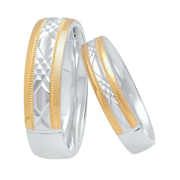 Brilliance Fine Jewelry His and Hers Sterling Silver Diamond Cut 14K Gold Plated Wedding Band Set