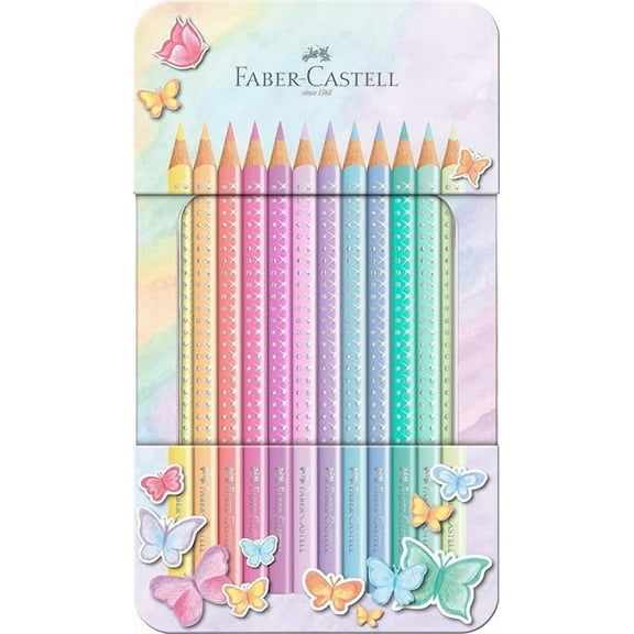 Faber-Castell Colouring Pencils Sparkle Pastel Pack of 12 Metal Case tin of 12