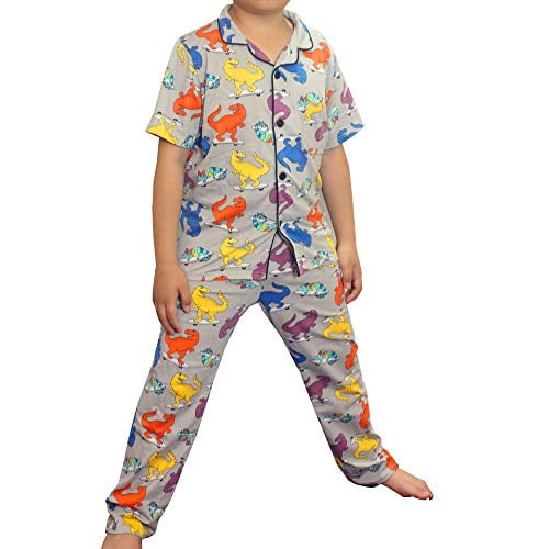 Boys Pajamas Button Down Loungewear Short Sleeve Big Kids Sleepwear Dinosaur Notch Collar PJs Clothes Two Piece Set Size 8 Walmart