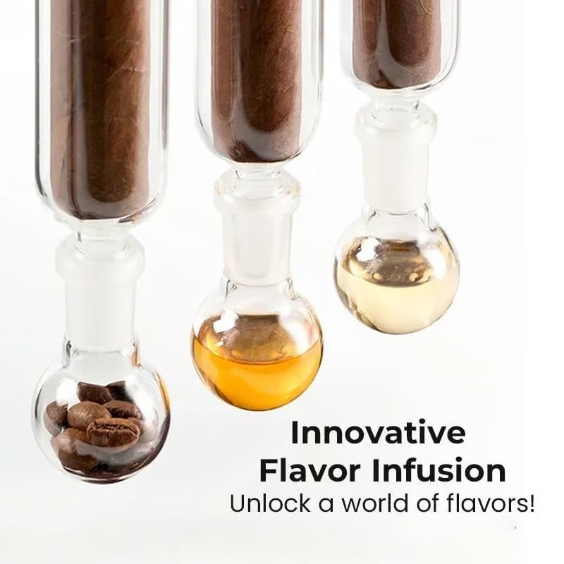 Cigar Flavor Injector Humidifier - Glass Tube Kit with Wooden Base - DIY Aromatherapy Infuser with Hygrometer and Airtight Caps for Cigar Enthusiasts