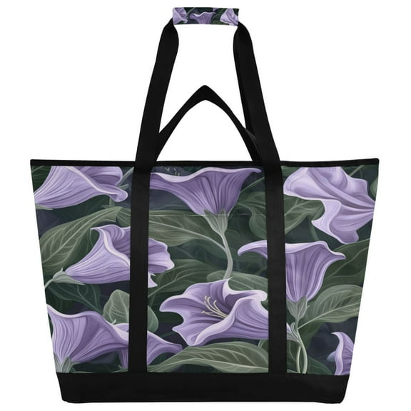 WOBOGO Purple Datura Stramonium Tote Cooler Bag Fold Flat Insulated Shopping Bag With Zipper For Work Picnic Beach Use 18×6.7×24in