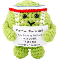 Handmade Positive Tennis Ball, Cute Funny Crochet Inspirational Tennis Ball Positive Knitted Animal Doll Crochet Toy with Positive Card for Sports Lover Friends Party Decorations