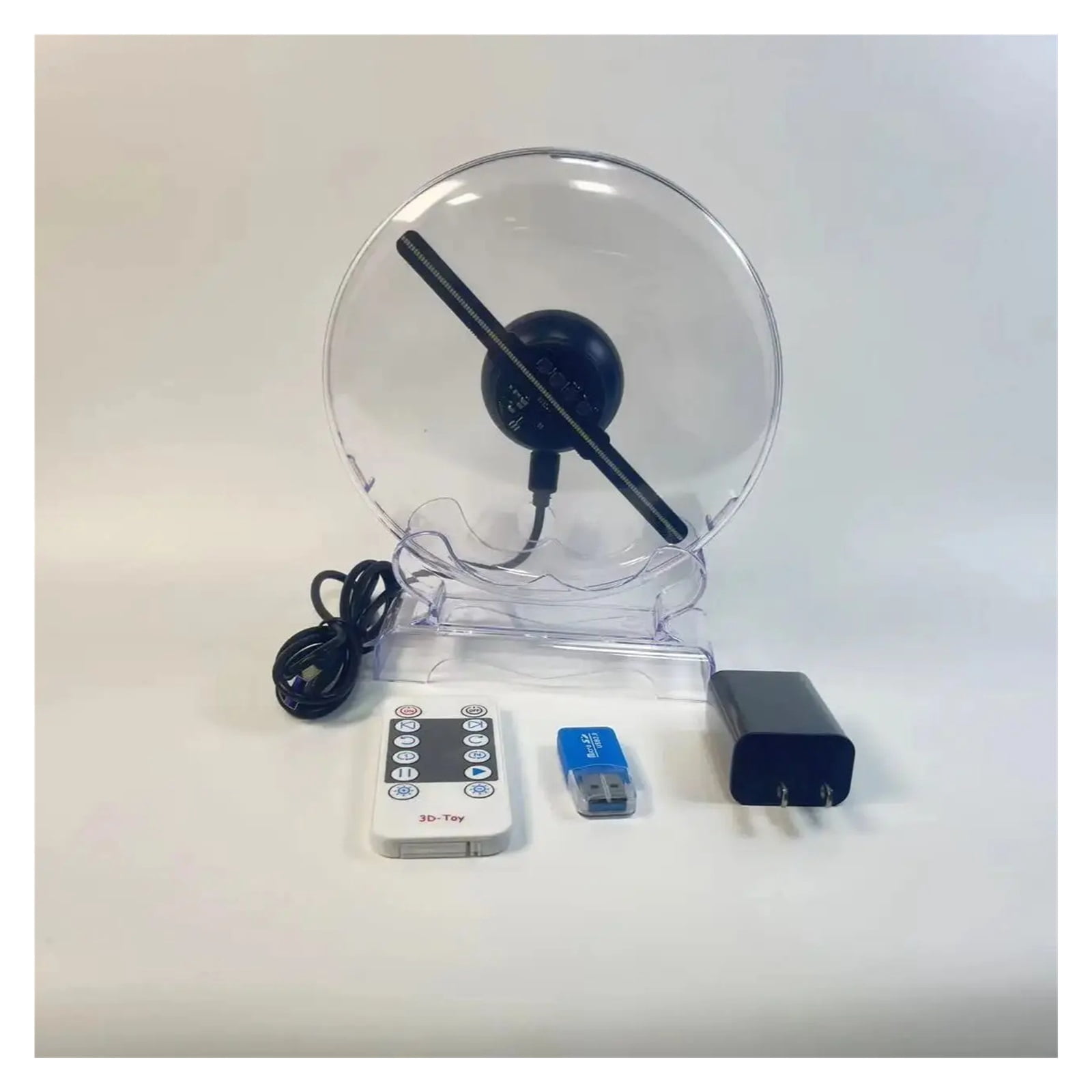 Hologram Fan Projector, 5.5in/14cm 3D Holographic Projector With Transparent Cover Bracket 128 LED Hologram Desktop Advertising Christmas Halloween Gift