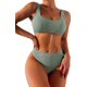 thumbnail image 1 of Conjunto de bikini de cintura alta para mujer, 2 piezas, cuello redondo, playera corta, traje de baño Verde militar G Verde militar G Xishao ropa, 1 of 2