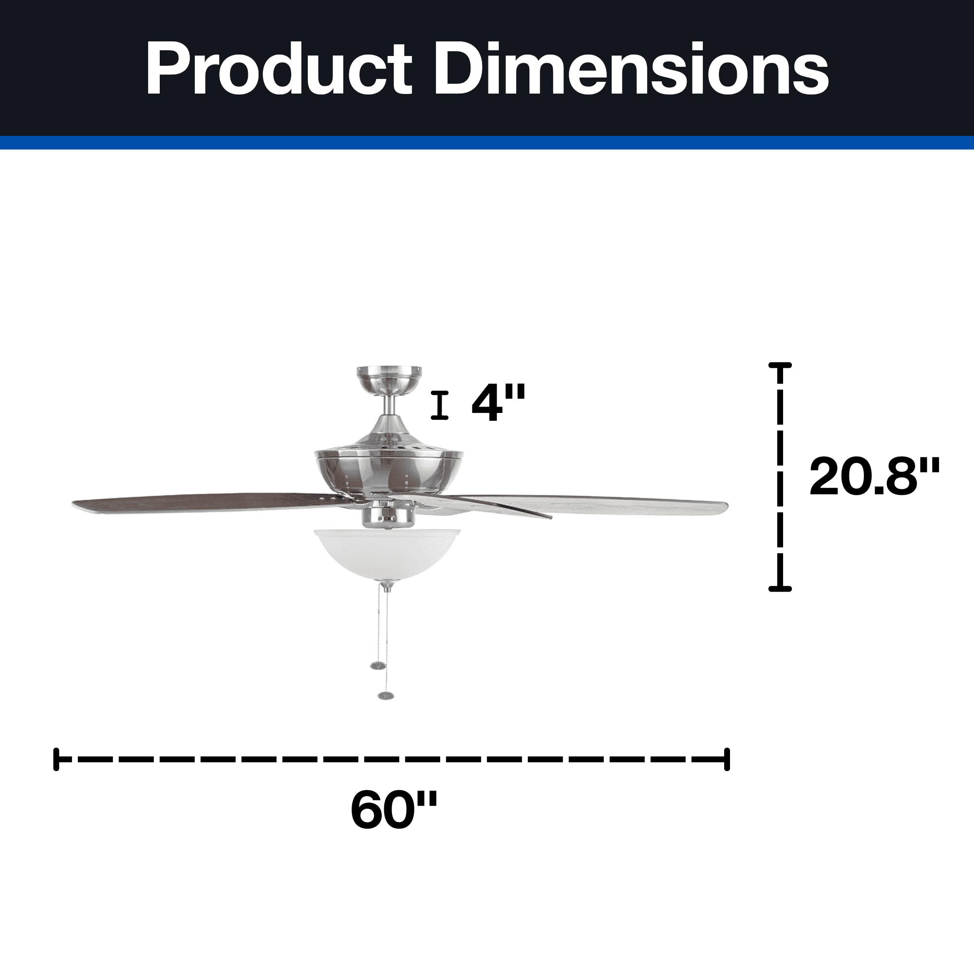 Mainstays Nickel Traditional 60" Brushed LED Living Room Ceiling Fan with Pull Chains