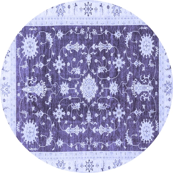 Ahgly Company Machine Washable Indoor Round Abstract Blue Modern Area Rugs, 3' Round