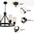 thumbnail image 2 of UHG 6-Light Black Wheel Chandelier with Glass Shade, Farmhouse Flush Mount Ceiling Light Fixture for Dining&Living Room Entryway, Vintage Metal Pendant Lighting for Bedroom Hallway Kitchen, 2 of 4