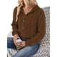 thumbnail image 3 of Sudadera con Capucha Extragrande de Otoño para Mujer, con Cuello en V y Larga. Marrón L, 3 of 8