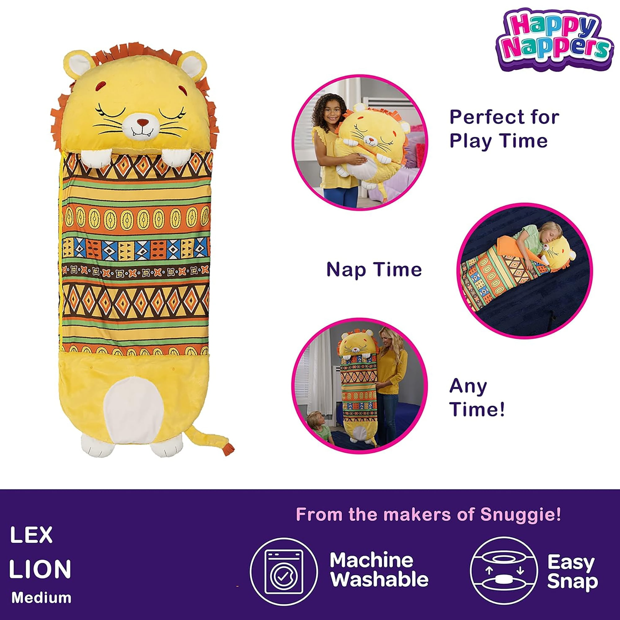 Happy Nappers: Pillow & Sleepy Sack: Medium - Lion Lex - 54 x 20", 2-In-1: Plush Animal Opens Into Sleeping Bag, Soft Play & Nap Character, Kids 3+