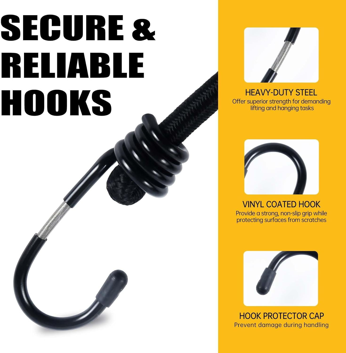 Bungee Cords with Hooks, 8 Pack 24 Inch Thick Elastic Rope – Strong, Stretchy Tie Downs with Secure Hooks for Cargo, Camping, Tents, Luggage – All-Weather