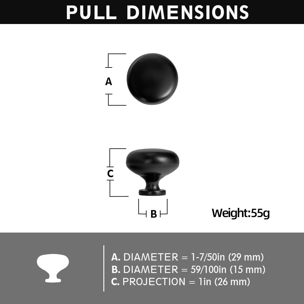 Goo-Ki Set of 6 Elegant Matte Black Cabinet Knobs - Classic Round Kitchen Hardware, Contemporary Drawer Pulls Sleek Dresser Handles
