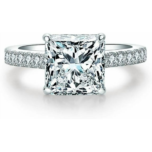 Sterling Silver Classic 3 CT Square Accented Solitaire Engagement Ring Princess Cut Proposal Ring