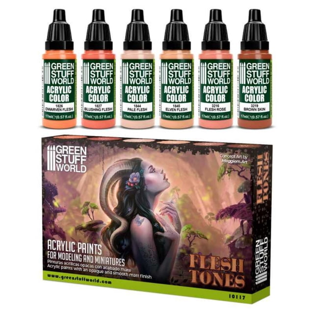Green Stuff World Acrylic Paint Set, Flesh Tones, 6x17ml Bottles for Modeling