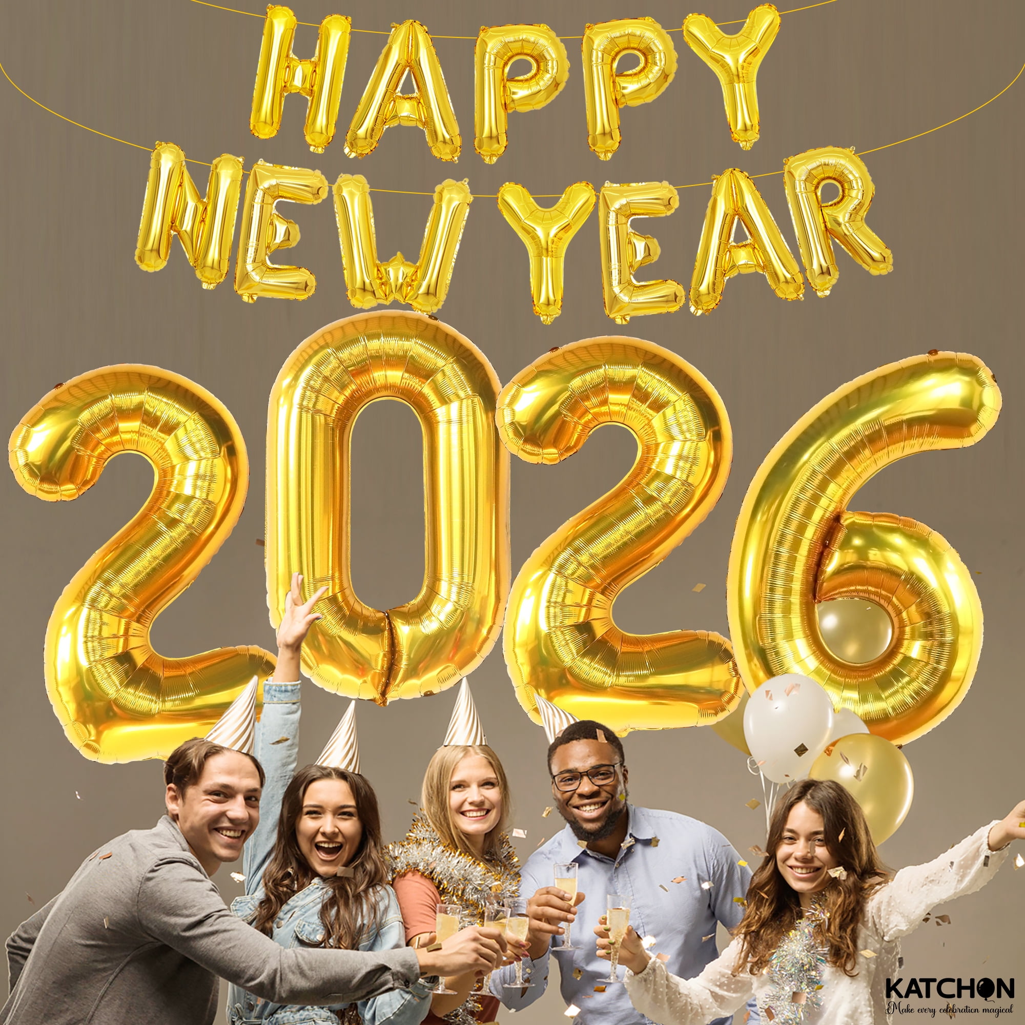 KatchOn, XtraLarge Gold 2026 Balloons, 40 Inch - Happy New Year Balloons Gold | New Years Eve Party Supplies 2026 Balloons Gold | New Years Decorations 2026 | NYE Balloons, New Years 2026 Balloons
