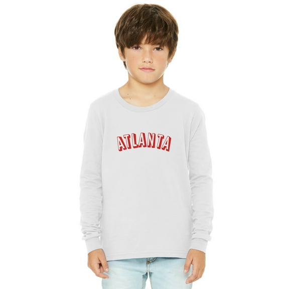 Daxton Youth Long Sleeve Atlanta Basic Tshirt - White Red, Small