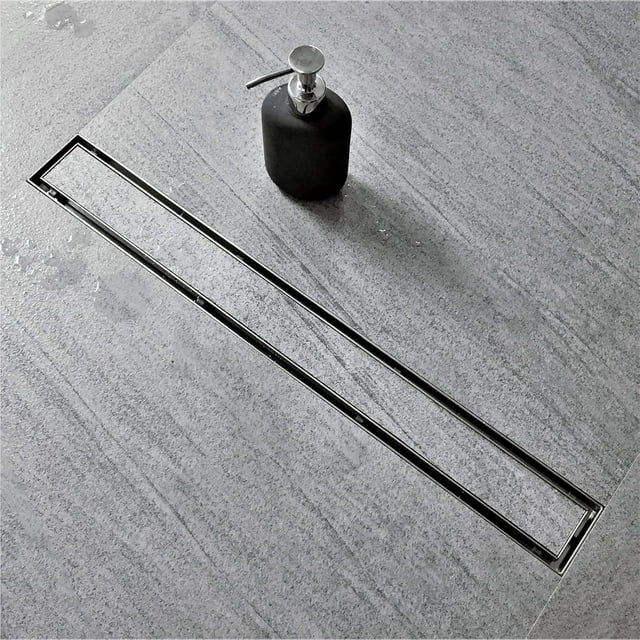Linear Shower Drain with Tile Insert Grate Professional Brushed Stainless Steel Rectangle Shower Floor Drain Linear Drain with Leveling Feet Hair Strainer