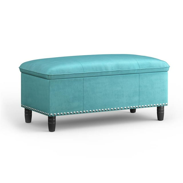 Emily 39 inch Wide Traditional Rectangle Storage Ottoman in Aqua Velvet Fabric