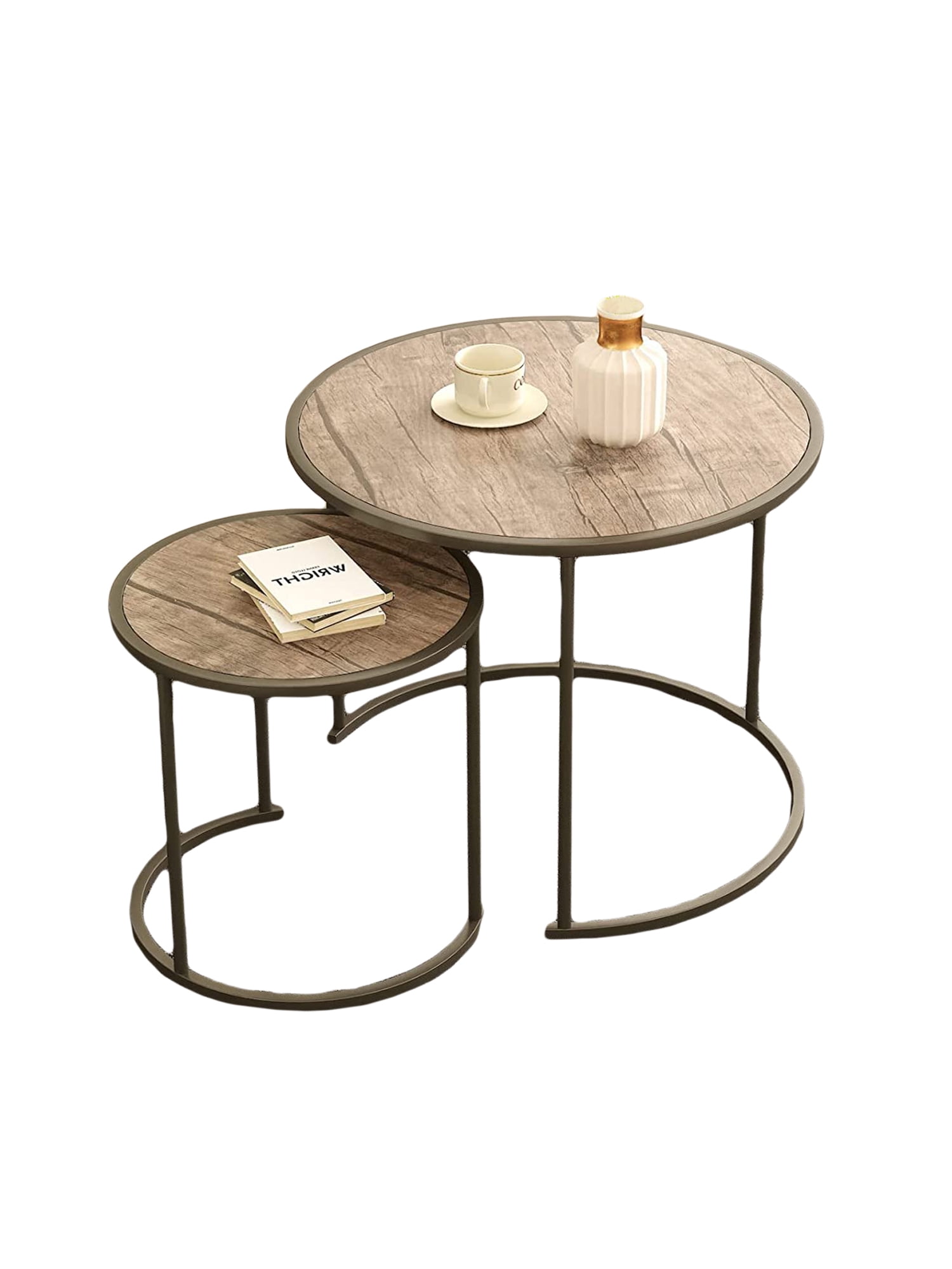 Year Color Round Industrial Nesting Coffee Tables Set of 2 for Bedroom