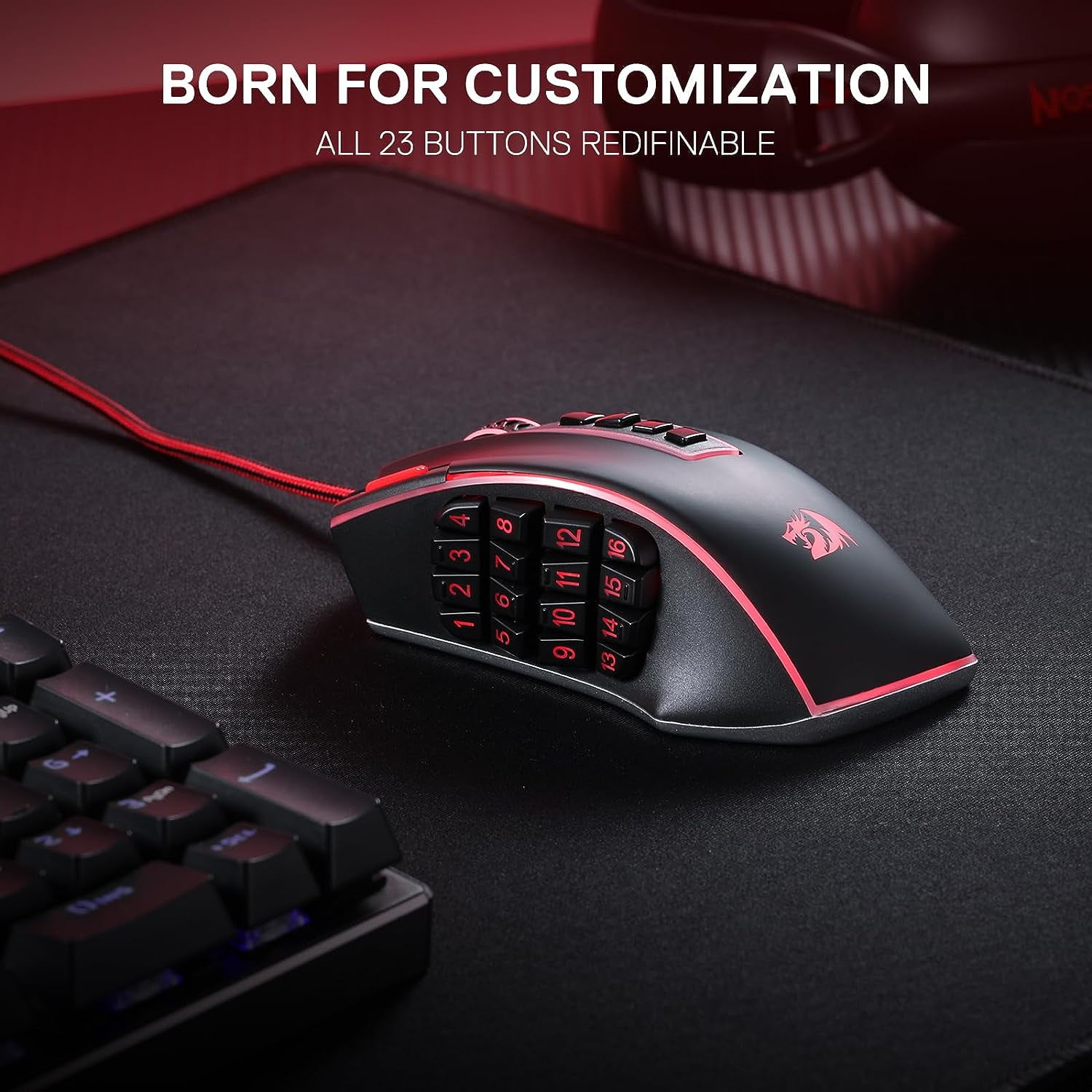 Redragon M990 MMO Gaming Mouse, 32000 DPI High Precision Wired RGB Gamer Mouse w/23 Programmable Buttons, 16 Side Macro Keys