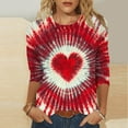 thumbnail image 2 of Goodeals Valentine's Day T Shirts Womens Tie Dye Cute Heart Love Graphic Tees 3/4 Sleeve Tunic Tops Loose Crewneck Valentine's Day Heart Tshirts(Red,S), 2 of 5