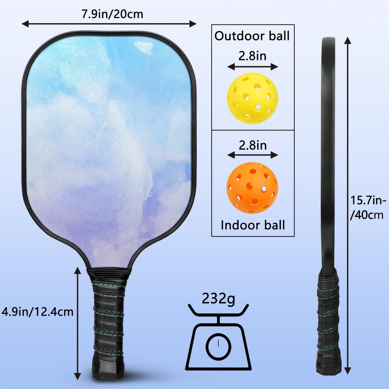 Pickleball Paddles Set Of 1, Fiberglass Surface, Fluid Smoke Aurora Art Style, 1 Paddle, 2 Balls & Bag