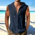 thumbnail image 2 of Yuyuzo Mens Cotton Linen Tank Tops Sleeveless Hoodie Shirts Button down Hooded Summer Beach Shirts, 2 of 6