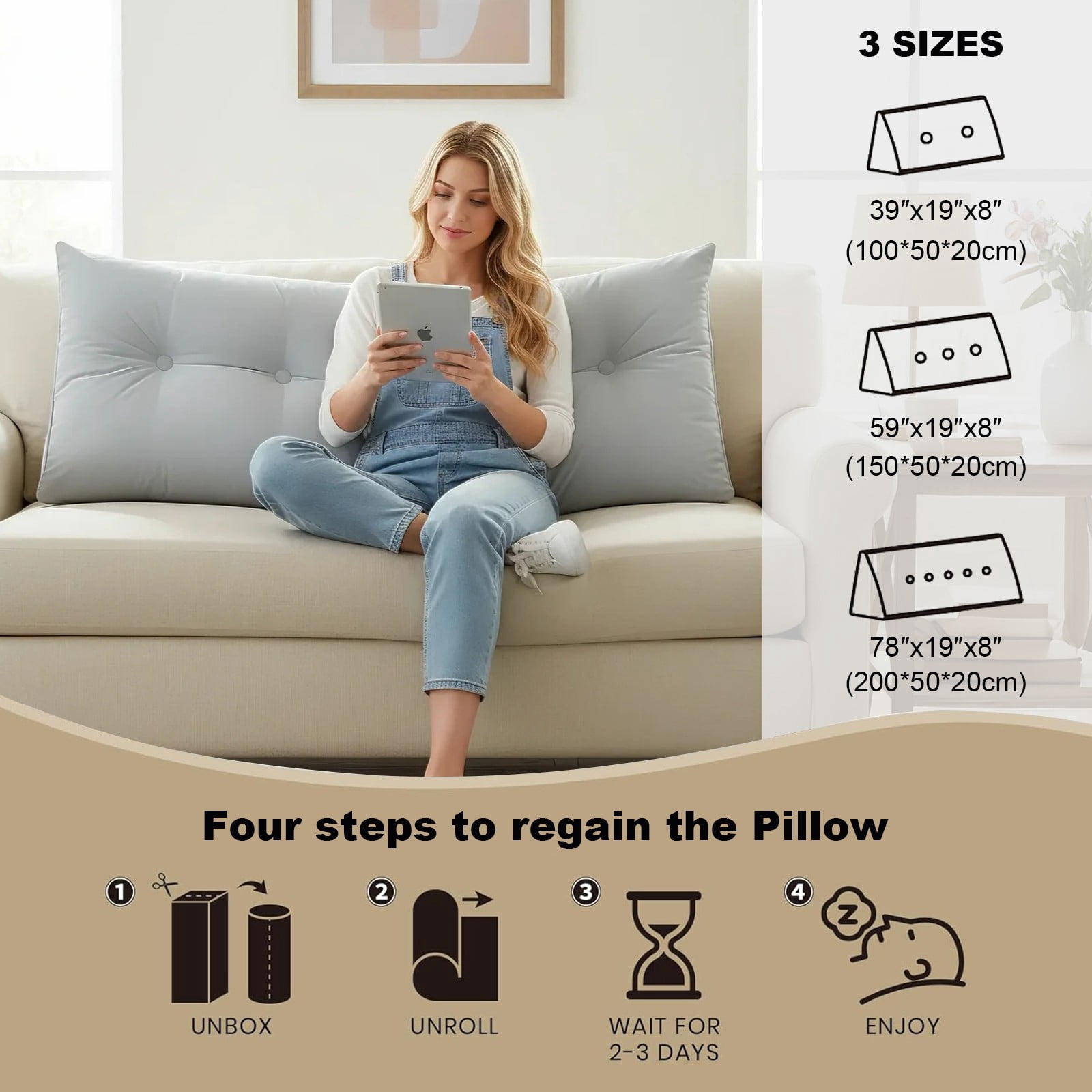 ANMINY Soft Fleece Headboard Pillow - High Elastic Pearl Cotton Filling, Removable Cover, Side Pocket, Ideal for Bed & Sofa Back Support