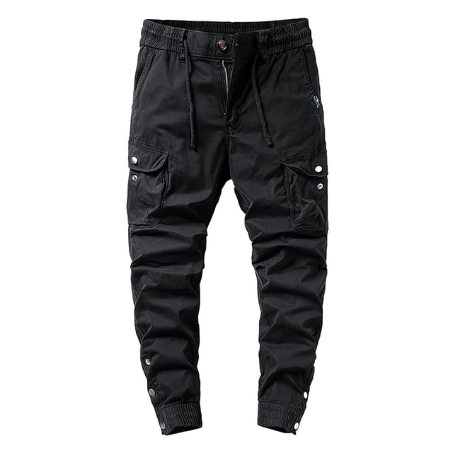 Cargo Pants for Men Male Spring Fall New Trend Work Pants with Multi Pocket Versatile Drawstring Pants Men Casual Pants Black 34