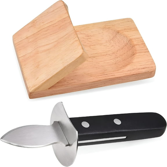 ACDANC Oyster Knife Shucker Set with Wooden Holder,Oyster Shucking Clamp Seafood Tools