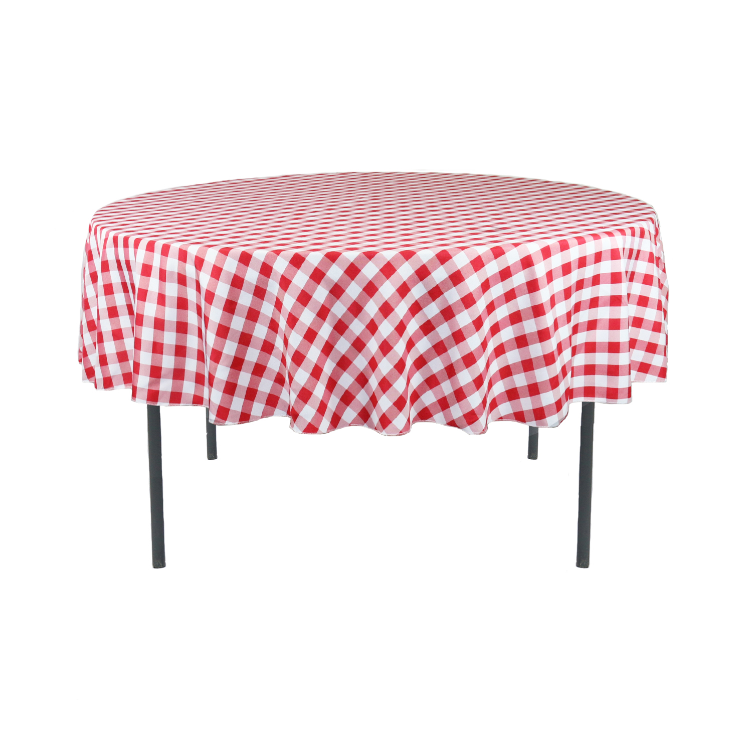 70 Inch Round Polyester Tablecloth Gingham Checkered Red