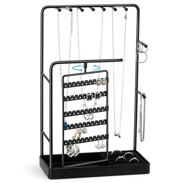 Soporte para Collares, Organizador Estante Exhibidor con Bandeja Multifuncional para Joyas Joyaría Aretes Anillos