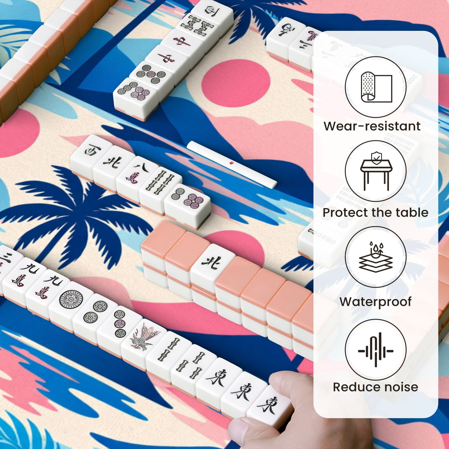 Mahjong Mat 31.5" x 31.5" Tropics sunset sea exotic islands palm trees Anti-Slip and Noise Reduction Symmetry Design Mahjong Tiles Table Cover for Dominoes Poker Card Board and Tile Games