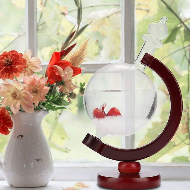 Beautiful Wooden Base Gifts Glass , Not Easy To Fall Temperature Change Detection Windstorm Glass , For Predict Weather Art Decoration