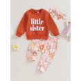thumbnail image 2 of Bagilaanoe 3Pcs Toddler Baby Girl Long Pants Set Long Sleeve Sweatshirt + Floral Pants + Headband 6M 12M 18M 24M 3T Kids Sister Matching Outfits, 2 of 8
