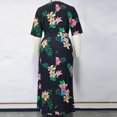 thumbnail image 3 of Womens Plus Size Half Sleeve Round Neck Flared Hem Party Loose Maxi Dress Colorful Floral Print Holiday Beach Sundress Black, 3 of 4