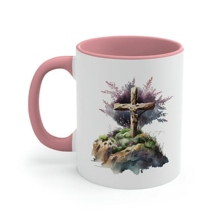 

Easter Scene With Jesus Christ Cross Coffee Mug Watercolor Art 11ounce Cup
