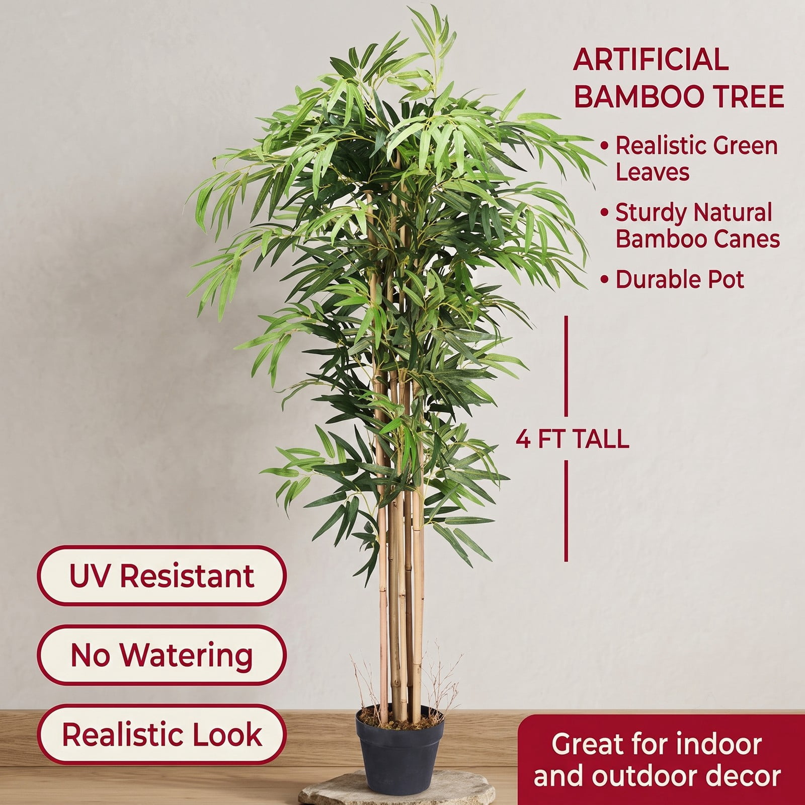 ALPULON 5FT Artificial Bamboo Silk Tree Faux Plant with Plastic Planter Pot for Indoor Outdoor Home Office Decor, Green