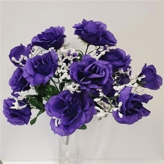 14 Purple Open Roses Artificial Flowers