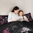 thumbnail image 4 of Castle Fairy Halloween Gothic Skull Full Size Comforter Sets 3-Piece,Graffiti Floral Rose Bedding Comforter Set,Magenta Blacks,1 Comforter and 2 Pillowcases,Black Reversible, 4 of 6