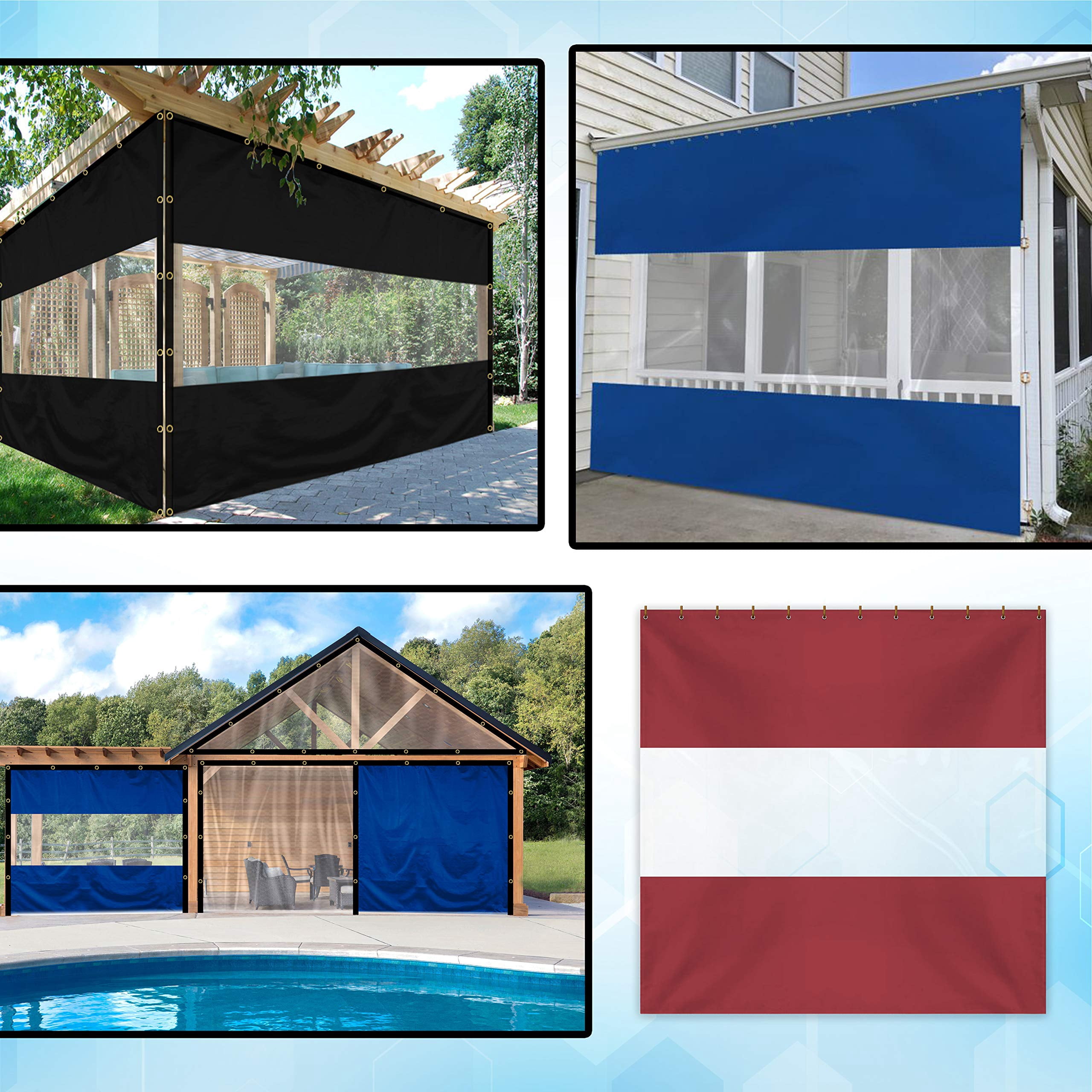 COVERS&ALL Outdoor Clear Panel Curtain, 18 Oz Tarp Tuff Waterproof & UV Resistant Material with Rustproof Grommets, Multi-Purpose Ideal for Outdoors/Indoors (4' H x 7' W feet, Red)