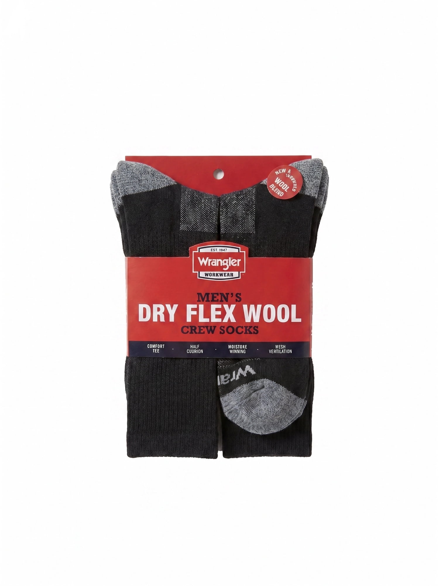 Wrangler Wool Blend Work Socks for Men, Size 6-12, Black, 6 Pairs