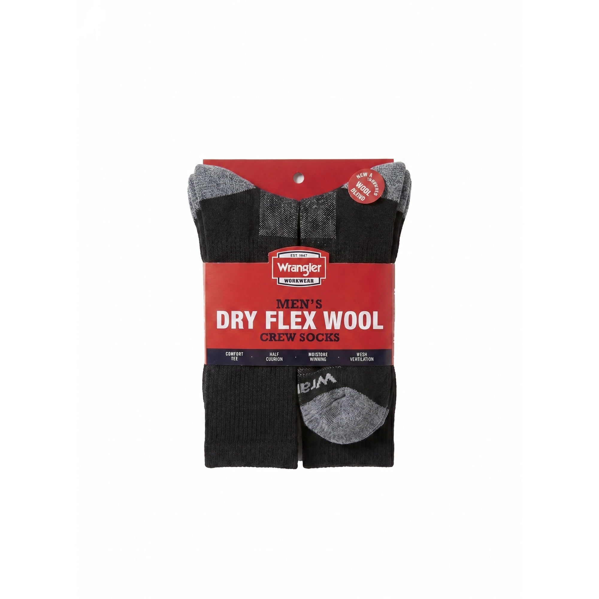 Wrangler Wool Blend Work Socks for Men, Size 6-12, Black, 6 Pairs