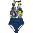 thumbnail image 3 of Traje de baño de una pieza con estampado floral y rayas negras Traje de baño de una pieza con estampado sexy europeo y americano Talla M, 3 of 5