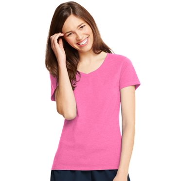 Hanes Womens X-Temp V-Neck T-Shirt, M, Neon Pink Heather